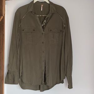 Free People Olive Green Chino Shirt